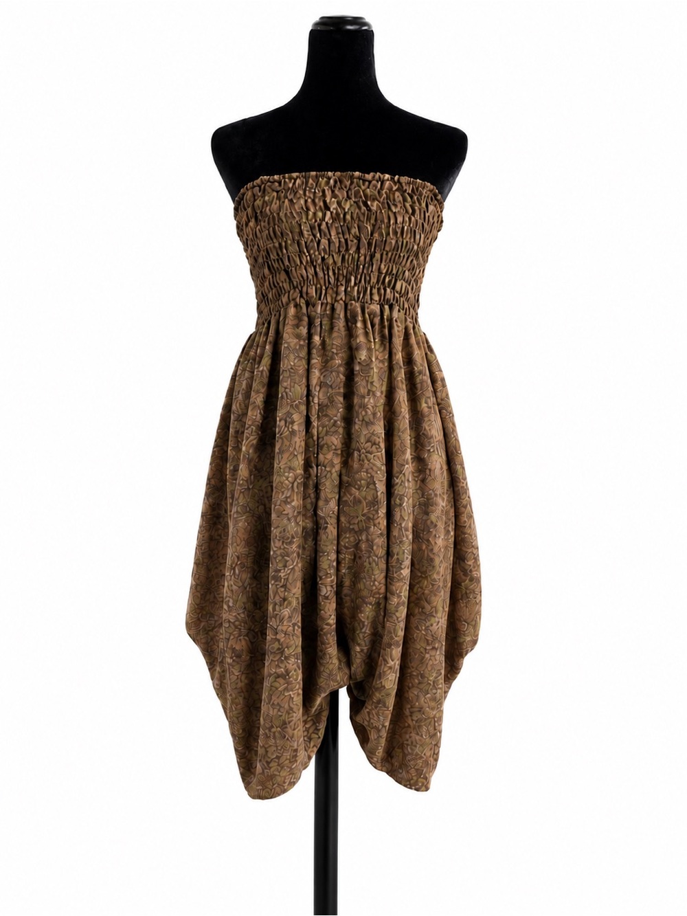 Boho Floral Strapless Harem Jumpsuit Romper Brown Size Small